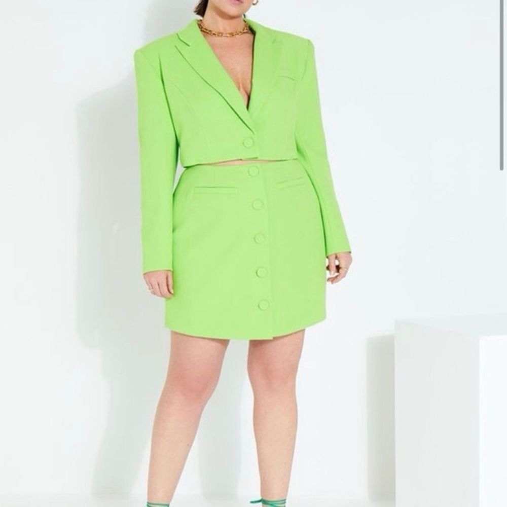 Eloquii Neon Green Open Front Blazer Dress